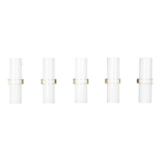 Wall Lights in Brass and Opaline from Zonca, 1950s, Set of 5 For Sale