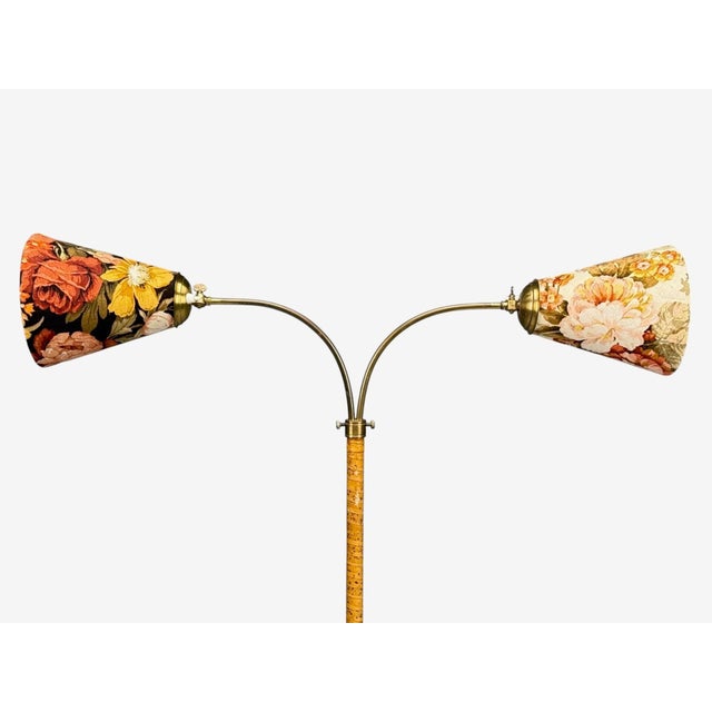 Corona Belysning, Floor Lamp, Wood, Brass, Fabric, Sweden, 1940s For Sale In New York - Image 6 of 18