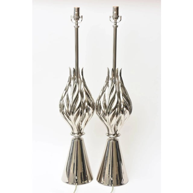 Silver Mid Century Modern Rembrandt Nickel Silver Abacus Table Lamps Pair of Restored For Sale - Image 8 of 11