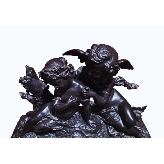 Antique French Denière Bronze & Marble Clock Garniture Set - Cherubs, 3-Piece, 19th Century For Sale In Los Angeles - Image 6 of 18