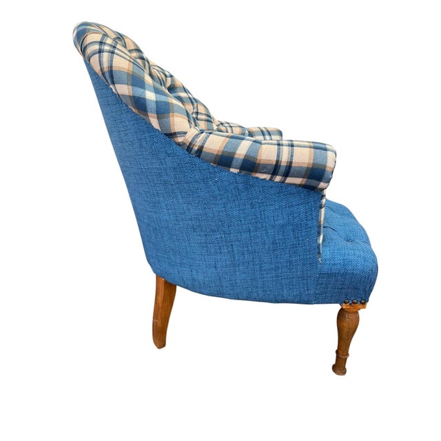 Newly Reupholstered, Vintage Hand, Tied Springs Club Chair in Blue For Sale - Image 4 of 8