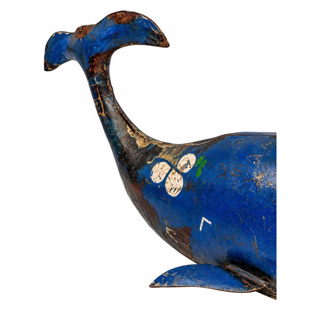 Reclaimed Metal Blue Whale Nautical Folk Art Sculpture For Sale - Image 4 of 11