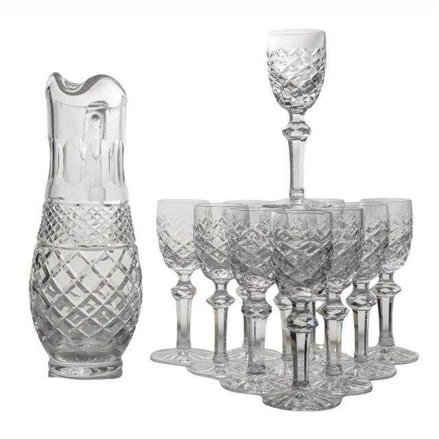 Glass Vintage Crystal Pitcher & Cordial Glasses Set - 12 Pcs) For Sale - Image 7 of 8