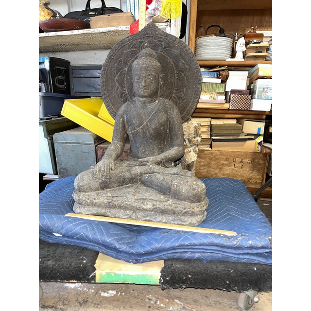 Asian Antique Mid 20th Century Carved Stone Buddha For Sale - Image 3 of 12