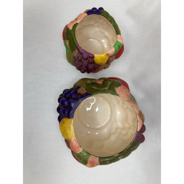 Vintage Mid Century Traditional Style Fruit Multicolor Ceramic Vases- A Pair For Sale - Image 9 of 11