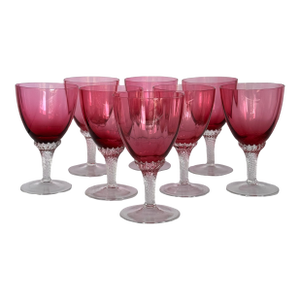 Mid-Century George Borgfeldt Lisa Pattern Cranberry Optic Water Goblets - Set of 8