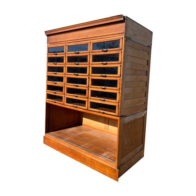 Antique Haberdashery Haberdashers Shop Cabinet With Glass Drawers Beautiful antique store cabinet with lots of long/deep...