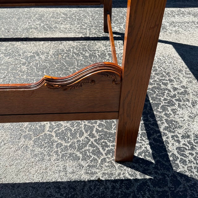 1990s Lexington Carved Victorian Mansion Oak Bed - Queen Size For Sale - Image 12 of 16