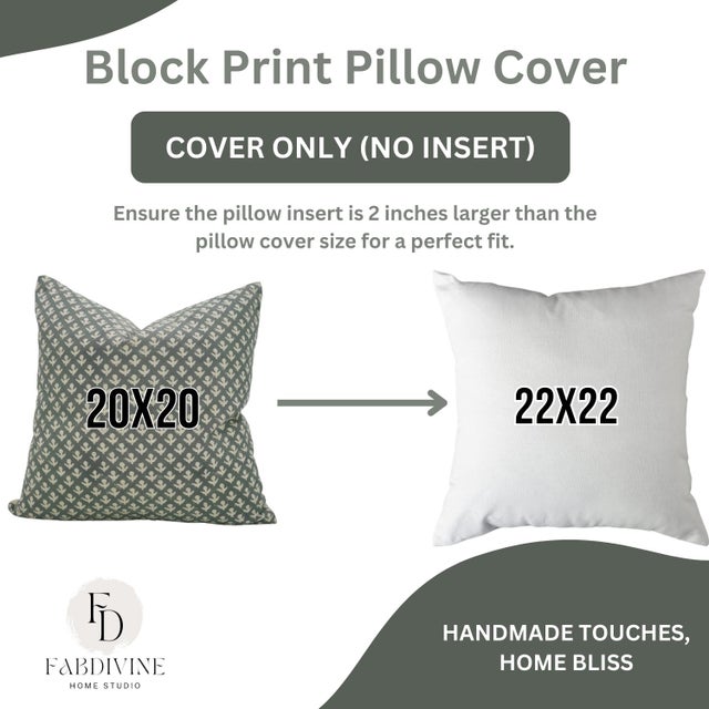 Fabdivine Handmade Block Print Linen Blend Throw Pillow Cover 22x22– Hariyali Green Floral Design For Sale - Image 9 of 9