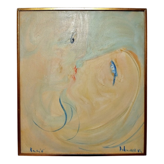 Mario Salmaso, Il Bacio, 1974, Oil on Canvas For Sale
