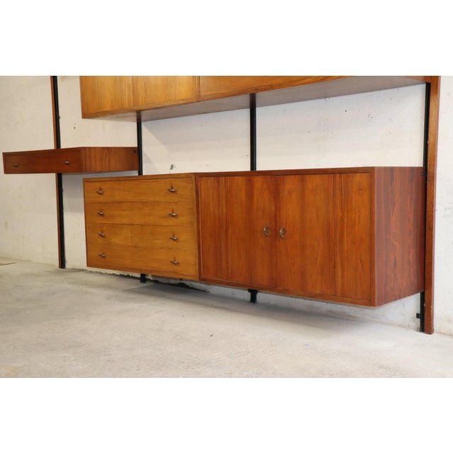 Brown Modular Wall-Mounted Bookcase in Teak and Brass, 1960s For Sale - Image 8 of 18