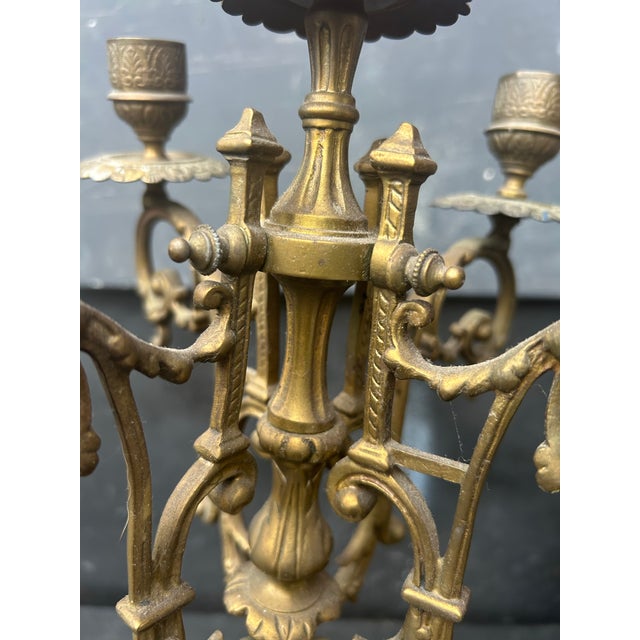 19th Century French Baroque Style Cast Brass 5-Light Candelabras - A Pair For Sale - Image 12 of 12