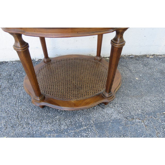 Ethan Allen French Two Tiers Oval Caned End Side Tables a Pair For Sale - Image 12 of 12