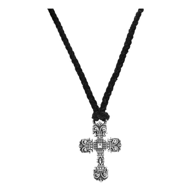 Men’s Vintage Chrome Hearts Small Silver Filigree Cross Pendant Necklace For Sale