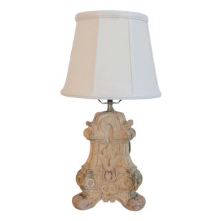 18th-Century French Baroque Carved Wood Altar Candlestick Lamp For Sale