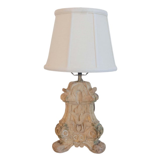 18th-Century French Baroque Carved Wood Altar Candlestick Lamp For Sale