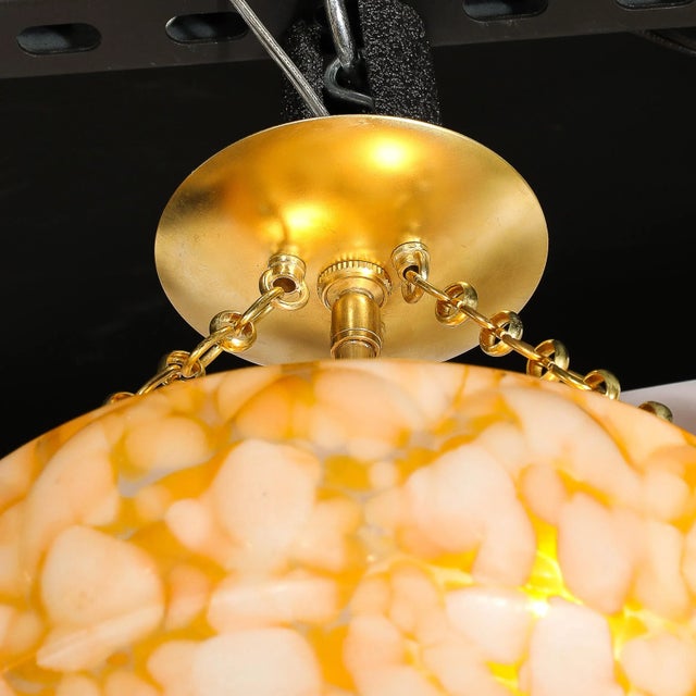 Metal Art Deco White and Orange Glass Pendant Chandelier With Brass Fittings For Sale - Image 7 of 12