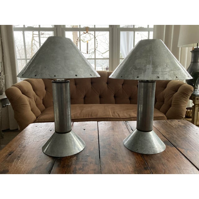 Mid-Century Ron Rezek Metal Lamps Pr. For Sale - Image 9 of 9