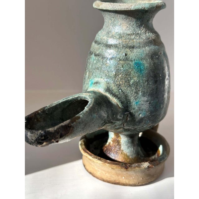 Turquoise Collection of Four Persian Glazed Ceramic Oil Lamps For Sale - Image 8 of 18