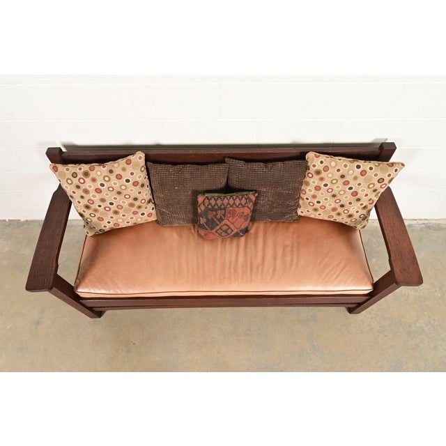 Stickley Brothers Style Antique Mission Oak Arts & Crafts Open Arm Settle Sofa, Circa 1910 For Sale - Image 11 of 14