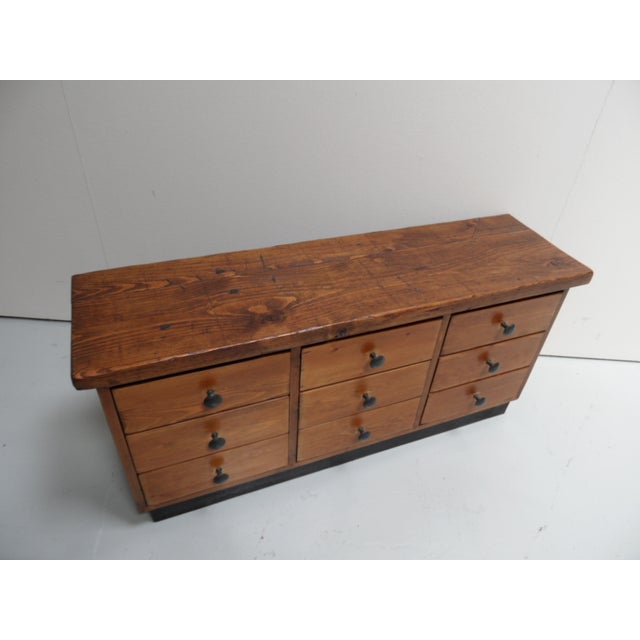 Vintage Pine Filing Cabinet with Nine Drawers, 1950s For Sale - Image 3 of 10