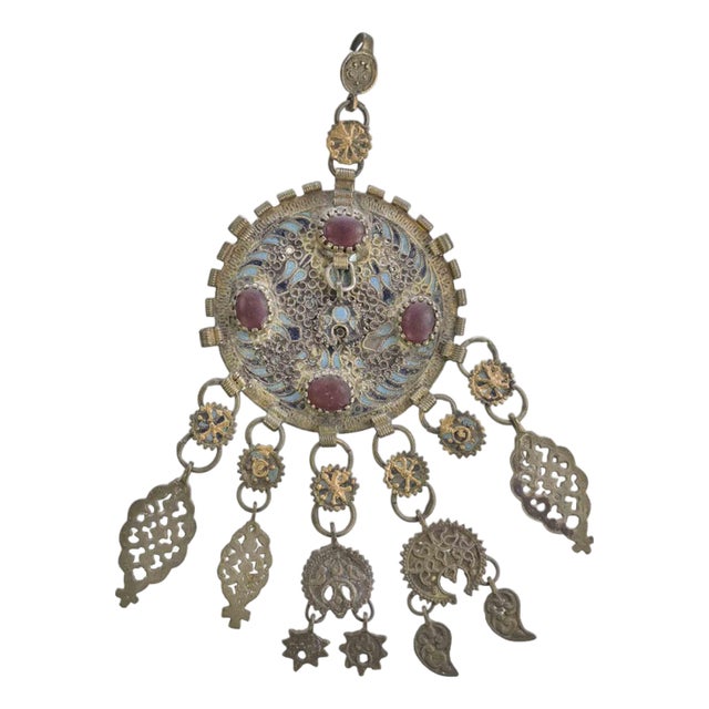 Ancient Turkish Brooch in Metal and Enamel, 19th Century For Sale