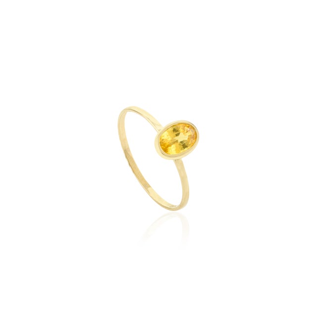 Contemporary Natural Yellow Sapphire 14k Gold Solitaire Ring for Women Size 5 For Sale - Image 3 of 10