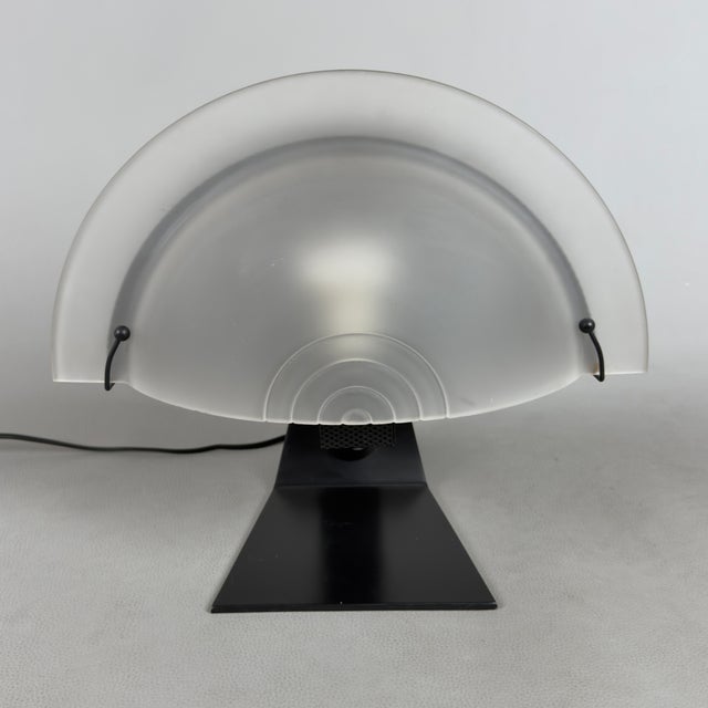 Modern Modernist Opal Glass Half-Moon Metal Table Lamp, 1980s For Sale - Image 3 of 13