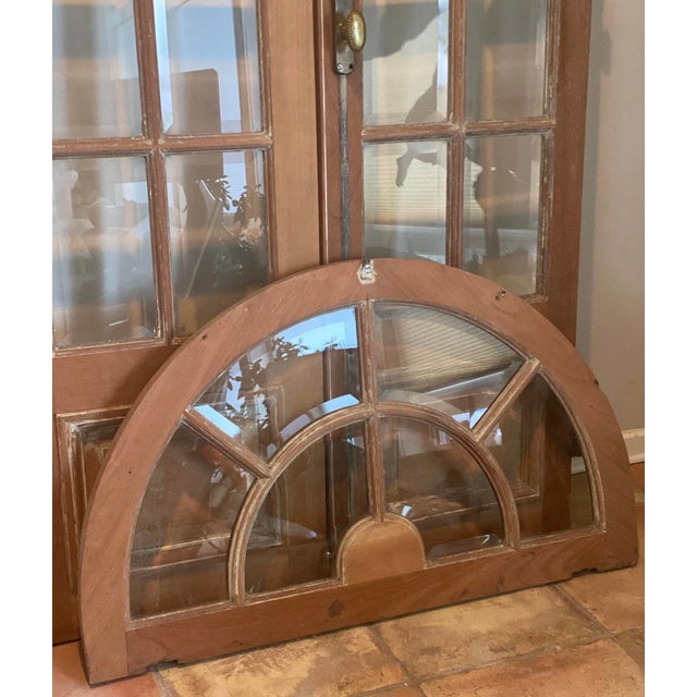 Glass Antique Tall French Doors Beveled Glass With Fan Light Semi Circle Arch Window For Sale - Image 7 of 17