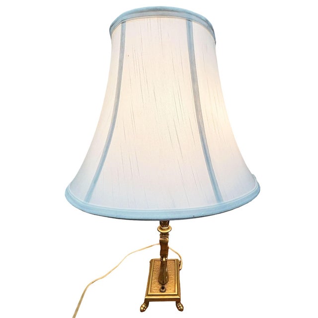 Hollywood Regency 1930 Hollywood Regency Cast Bronze Scrolling Griffin Table Lamp W/ Lamp Shade For Sale - Image 3 of 11