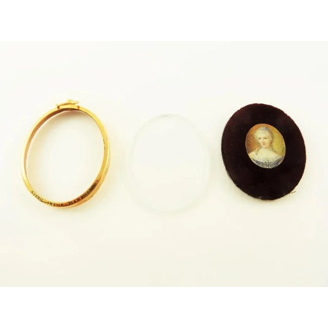 19th Century Antique French Miniature Portrait of a Lady, 19th Century, Oval Gilt Frame For Sale - Image 5 of 7