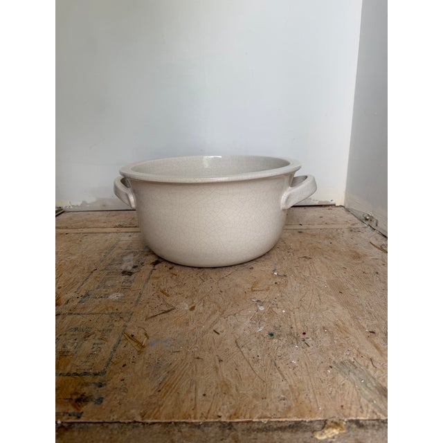 Rustic European Oversized White Stoneware Cachepot With Handles For Sale - Image 3 of 8