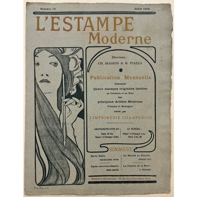 Original lithograph - cover by alphonse mucha (1860-1939) for the issue #15 of l'estampe moderne - july 1898 l'estampe...