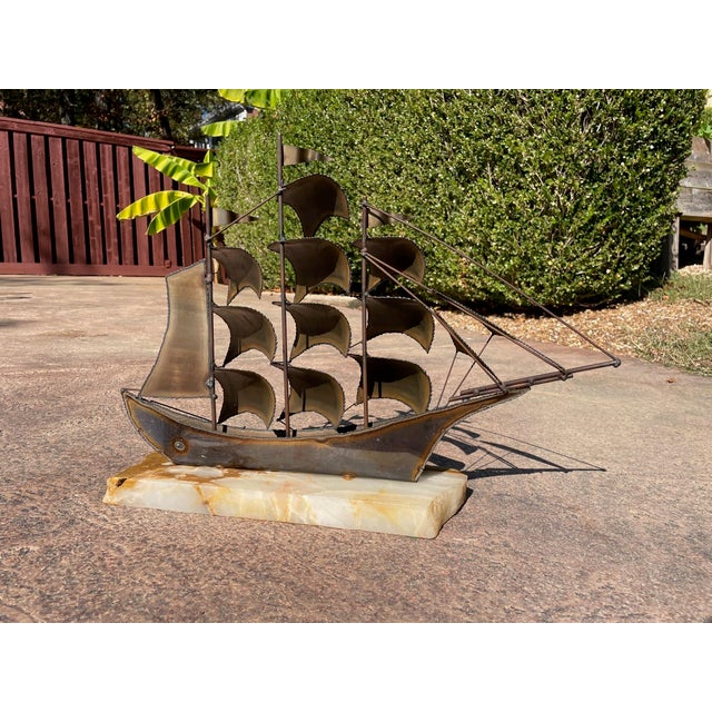 Gold John Demott Brutalist Mid-Century Torch Cut Metal Clipper Ship Boat Sculpture For Sale - Image 8 of 10