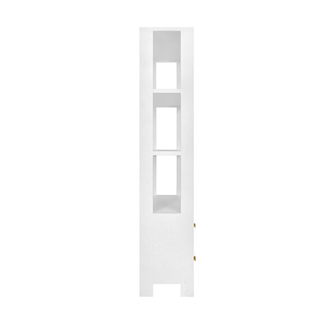 Matthew Izzo Home Davie Matte White Lacquer Two Drawer/Three Shelf Etagere With Brass Hardware For Sale - Image 9 of 12