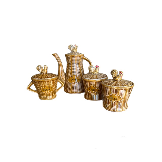 Vintage Majolica Rooster Basketweave Breakfast Set - 4 Pieces For Sale - Image 10 of 12