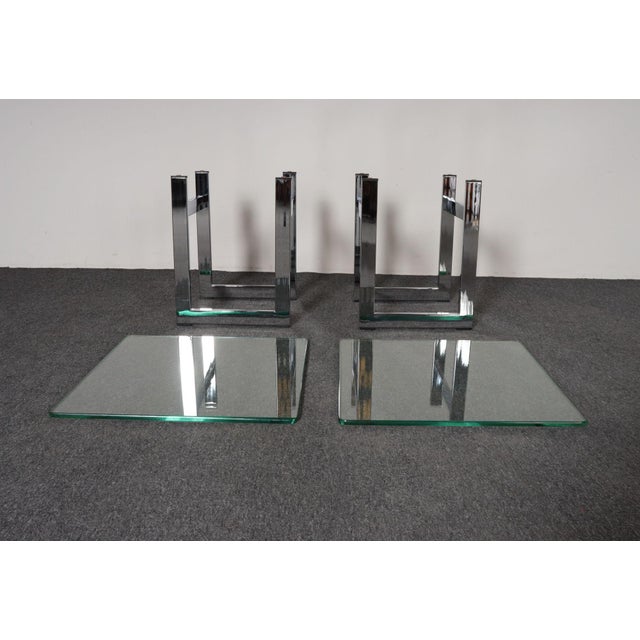 Mid Century American Modern Side / End Tables in Chrome With Square Glass Tops For Sale - Image 12 of 15