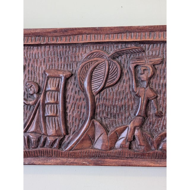 Vintage West African Hand-Carved Bas-Relief Wood Plaque For Sale - Image 9 of 10