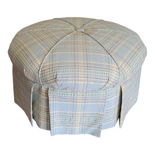 Late 20th Century Large Key City Round Plaid Ottoman For Sale