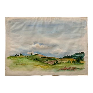 Henry Emil Salloch Original Watercolor on Paper Pastoral Green Hills, 1942. For Sale
