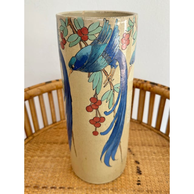1980s Art Nouveau Blue Bird Vase For Sale - Image 4 of 8