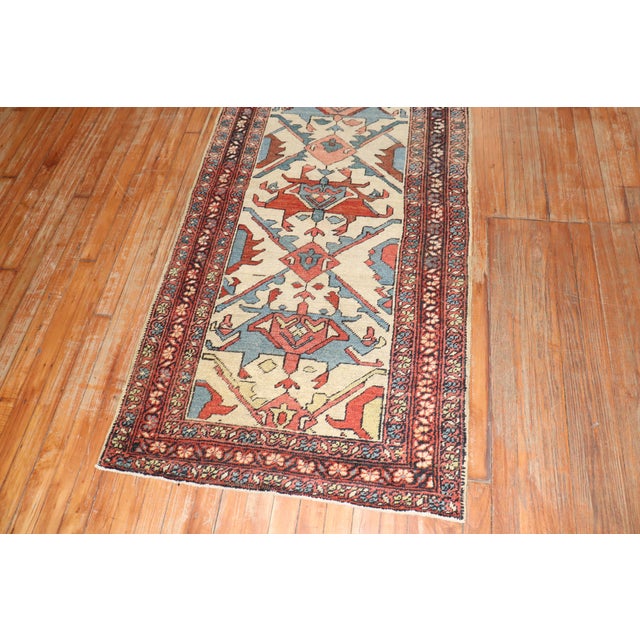 19th Century Ivory Tribal Heriz Serapi Runner - 2'10" x 13'1" For Sale - Image 12 of 12