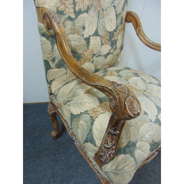 Late 20th Century Louis XV Faux Painted Carved High Back Arm Chairs - a Pair For Sale - Image 5 of 8