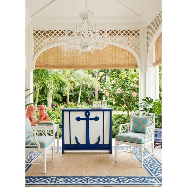 Vintage Customized One of a Kind Coastal Nautical Navy White Anchor Dry Bar For Sale - Image 9 of 11