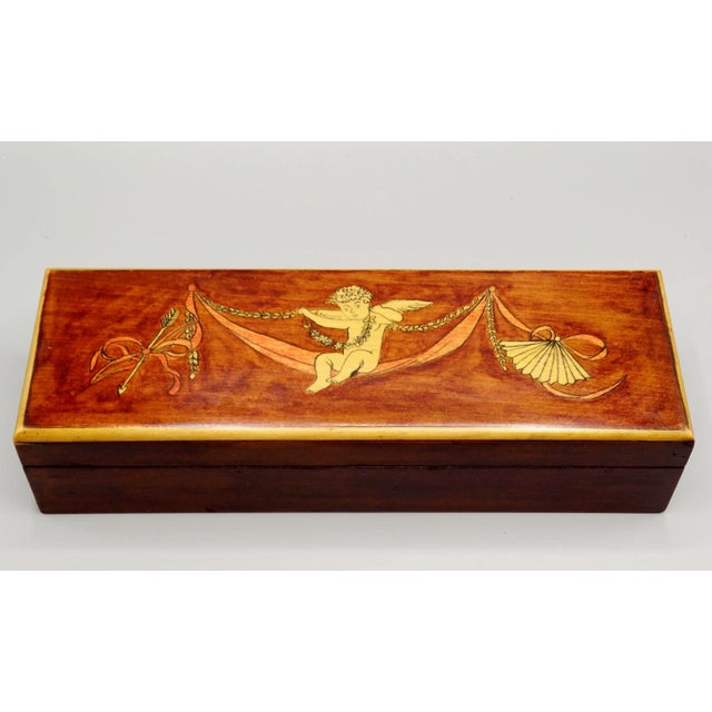 1920 French Box With Hand Painted Cupid Putti For Sale - Image 6 of 9