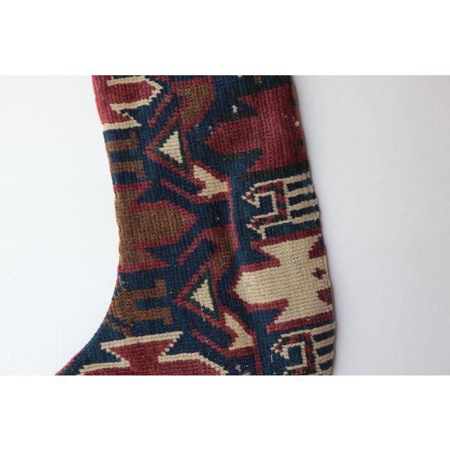 Art Deco Holiday Stocking Made From Antique Wool Rug – Artisan Woven Elegance For Sale - Image 3 of 6