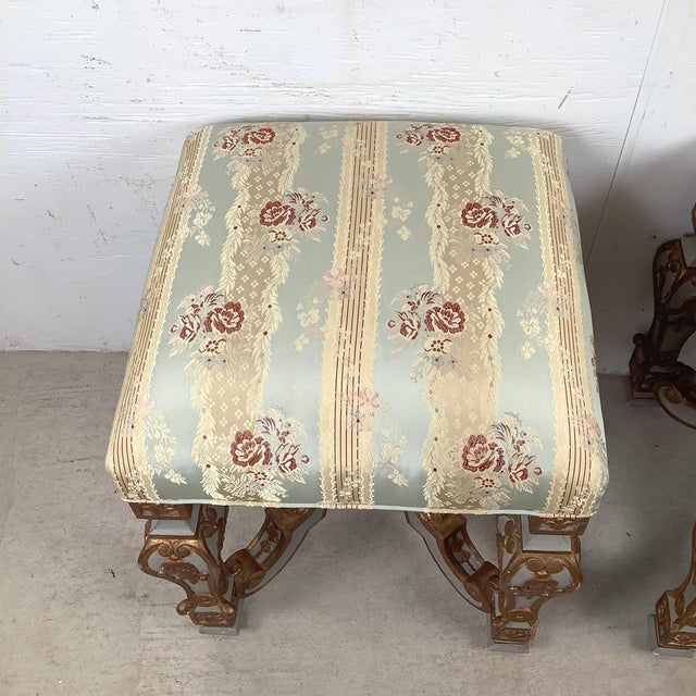 Pair of Vintage Louis XVI–Style Upholstered Footstools With Gilt Carved Bases For Sale In Philadelphia - Image 6 of 12