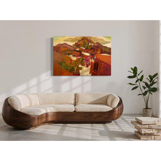 Marc Zimmerman "Cobbled Village" Oil Painting, Mediterranean Aerial View, Terracotta Rooftops, Warm Earth Palette, Contemporary Art West Coast For Sale In Monterey, CA - Image 6 of 8
