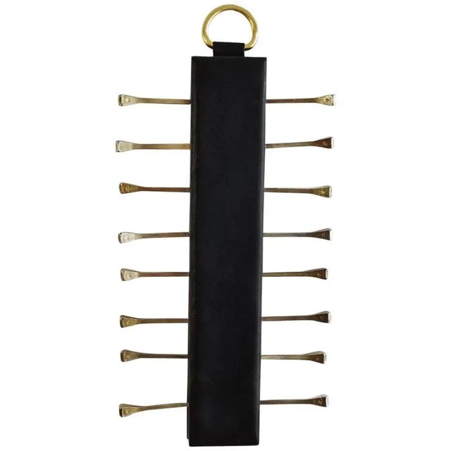 Black Leather and Brass Tie Rack by Longchamp Paris, France, 1960s For Sale - Image 8 of 8