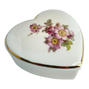 Vintage Gerold Porzellan Heart Shaped Trinket Box With Pink Flowers From West Germany